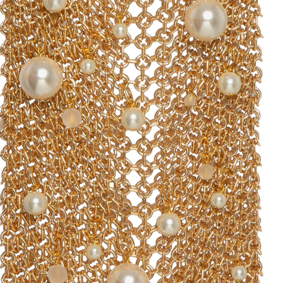Silvia Gnecchi Gold-Plated Brass Bag With Pearl Embellishments And Intricate Mesh Design