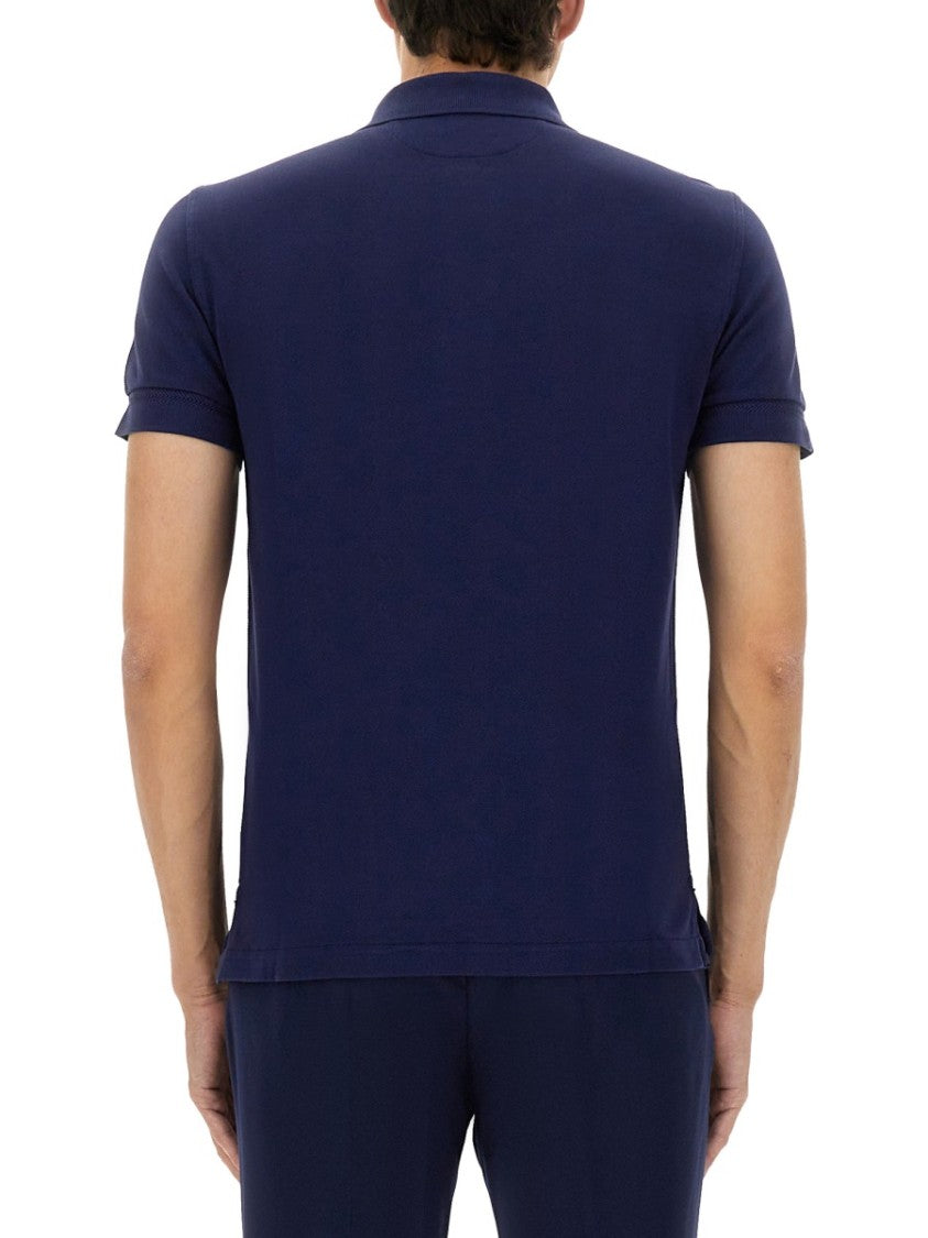 Tom Ford Classic Blue Pique Polo With Button Placket