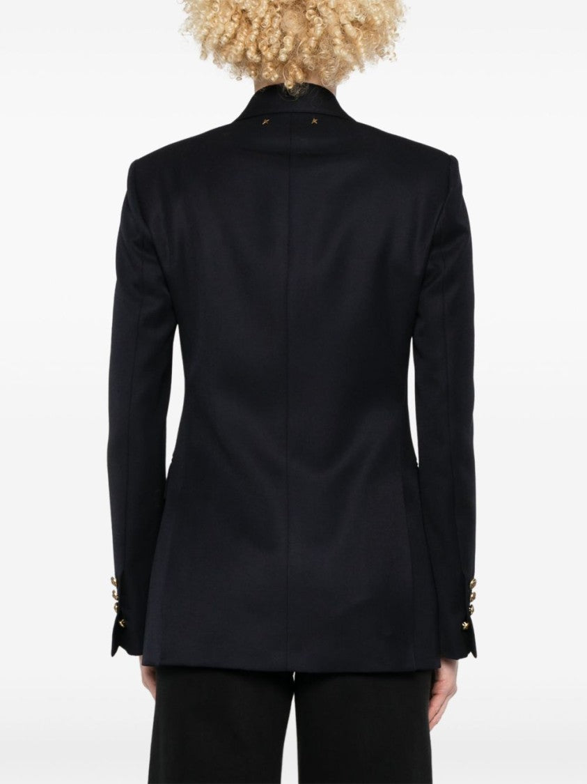 Golden Goose Navy Blue Double-Breasted Jacket With Flap Pockets