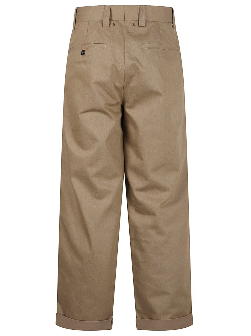 Golden Goose Cropped Camel Brown Cotton Trousers With Logo Patch