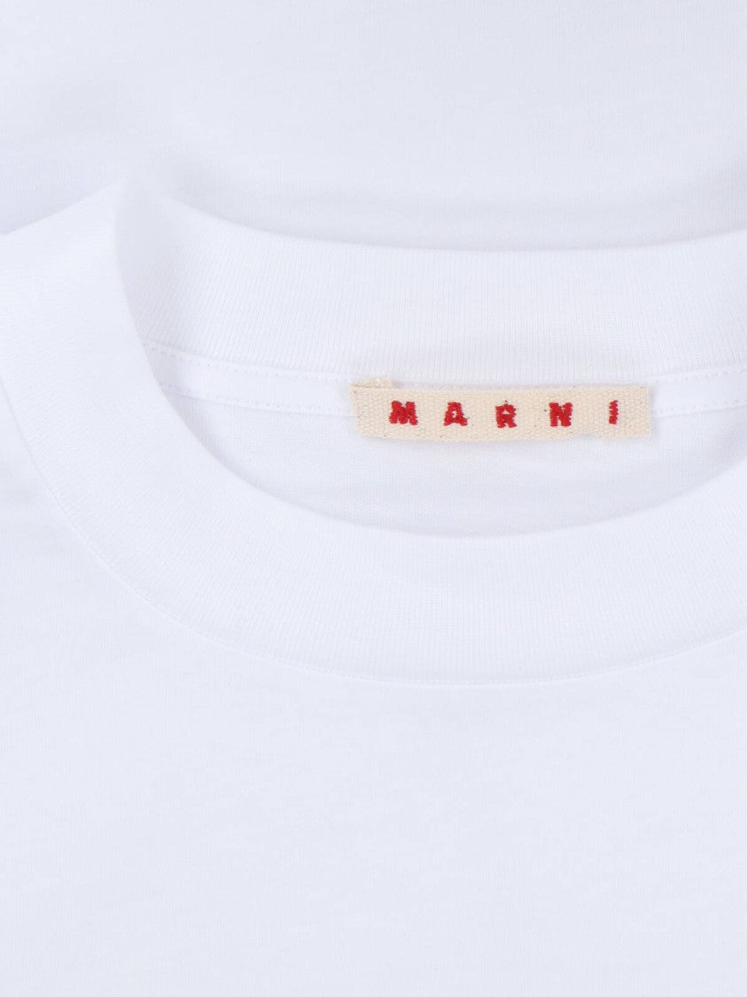 Marni White T-Shirt With Round Neckline And Short Sleeves