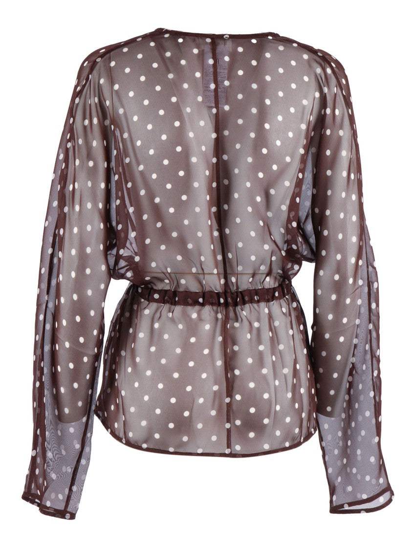 P.A.R.O.S.H. Sheer Brown V Neck Blouse