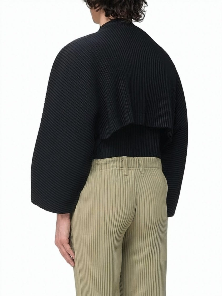 Homme Plissé Issey Miyake Cropped Long-Sleeved Pleated T-Shirt With Balloon Sleeves