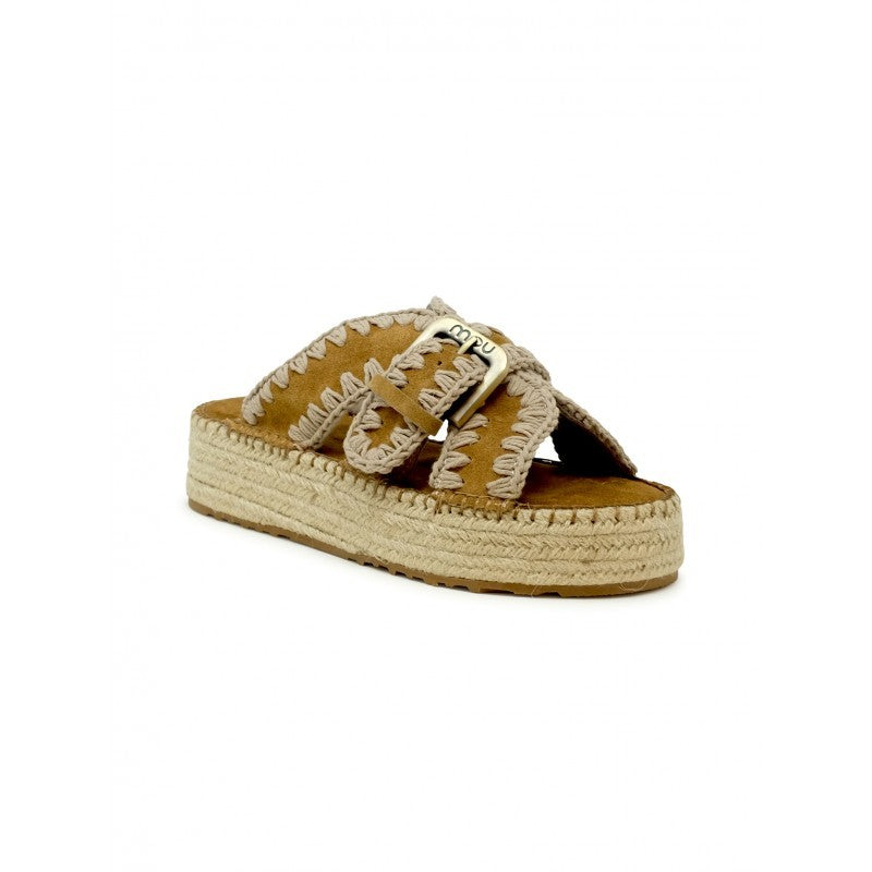 Mou Sw641003a Jute Cognac Suede Sandals