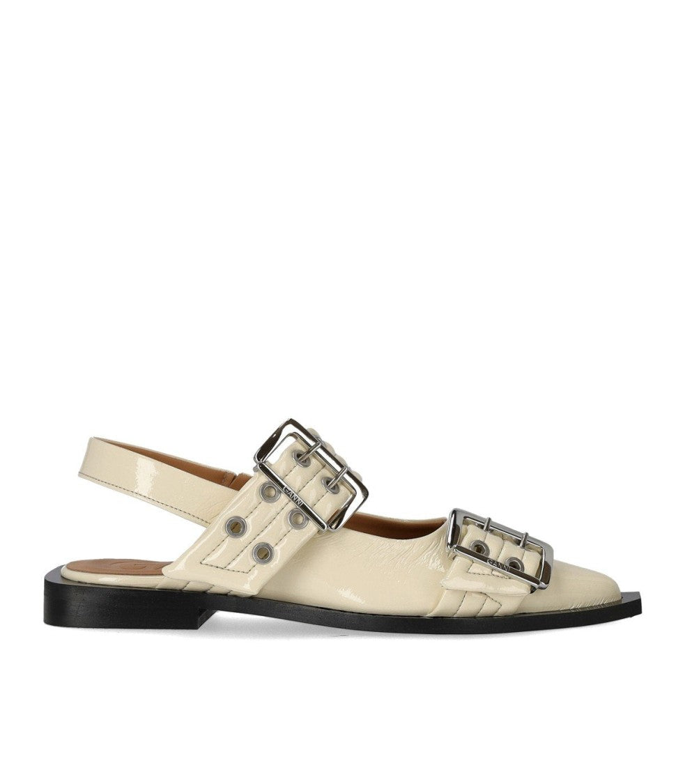 Ganni Egret Slingback Ballet Flat Shoe With Buckles