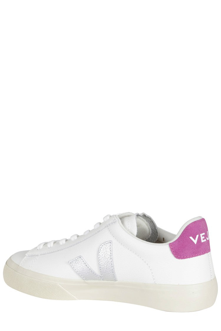 Veja White Campo Leather Silver-Logo Leather Sneakers