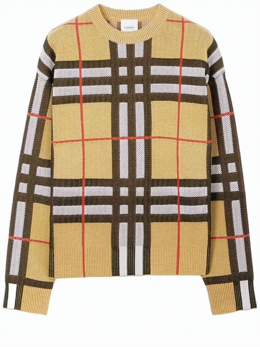 Burberry Checkered Pattern Sweater With Crew Neckline And Ribbed Finish
