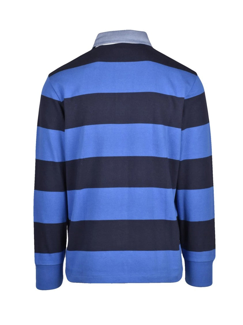 Gant Blue Broad Stripes Long-Sleeve Cotton Polo Shirt