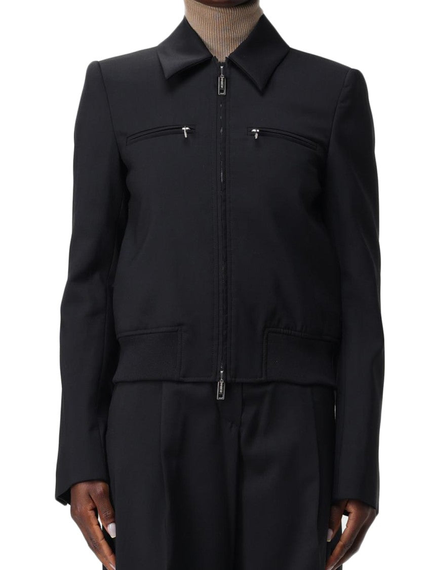 Max Mara Structured Black Denim Jacket With Classic Collar And Utility Pockets