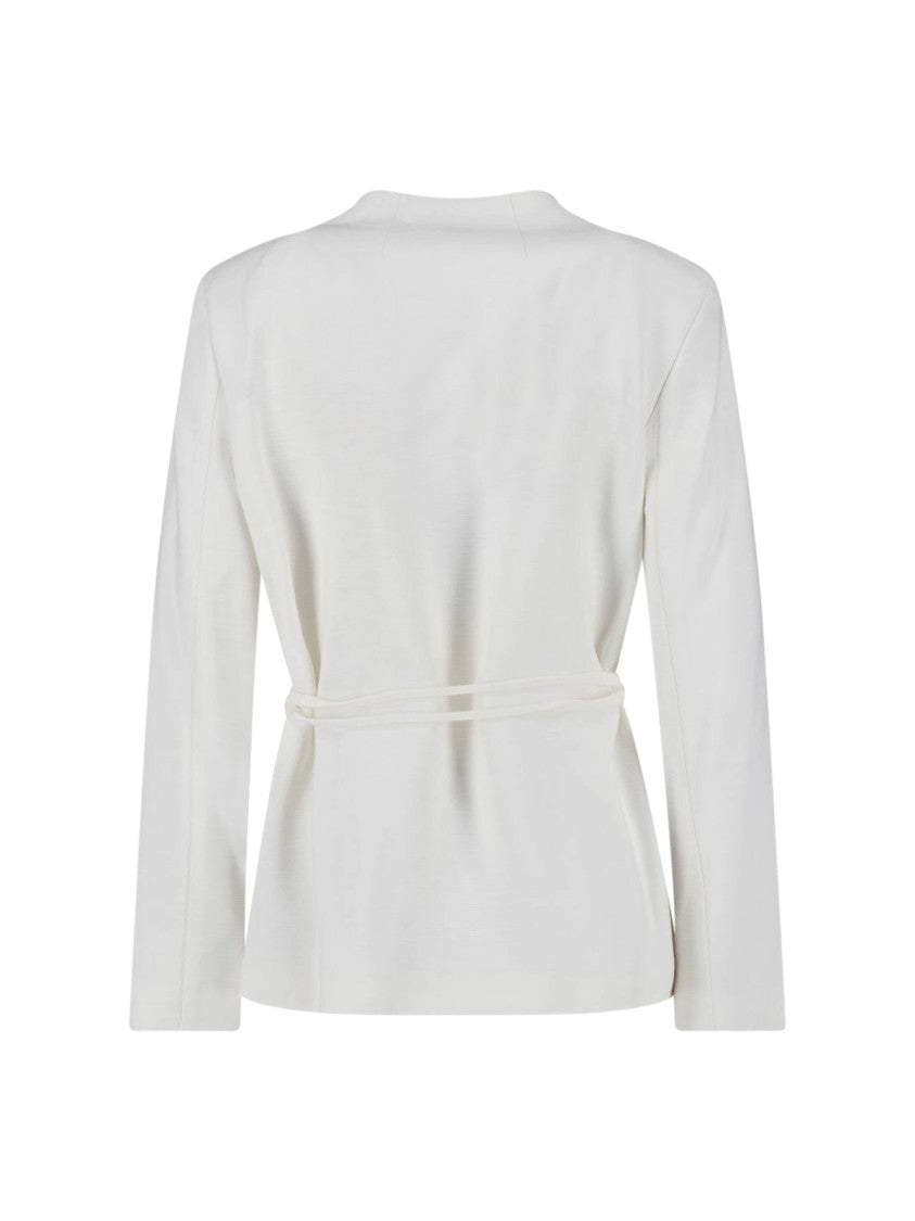 Calvin Klein White Single-Breasted Viscose Blend Tie Blazer