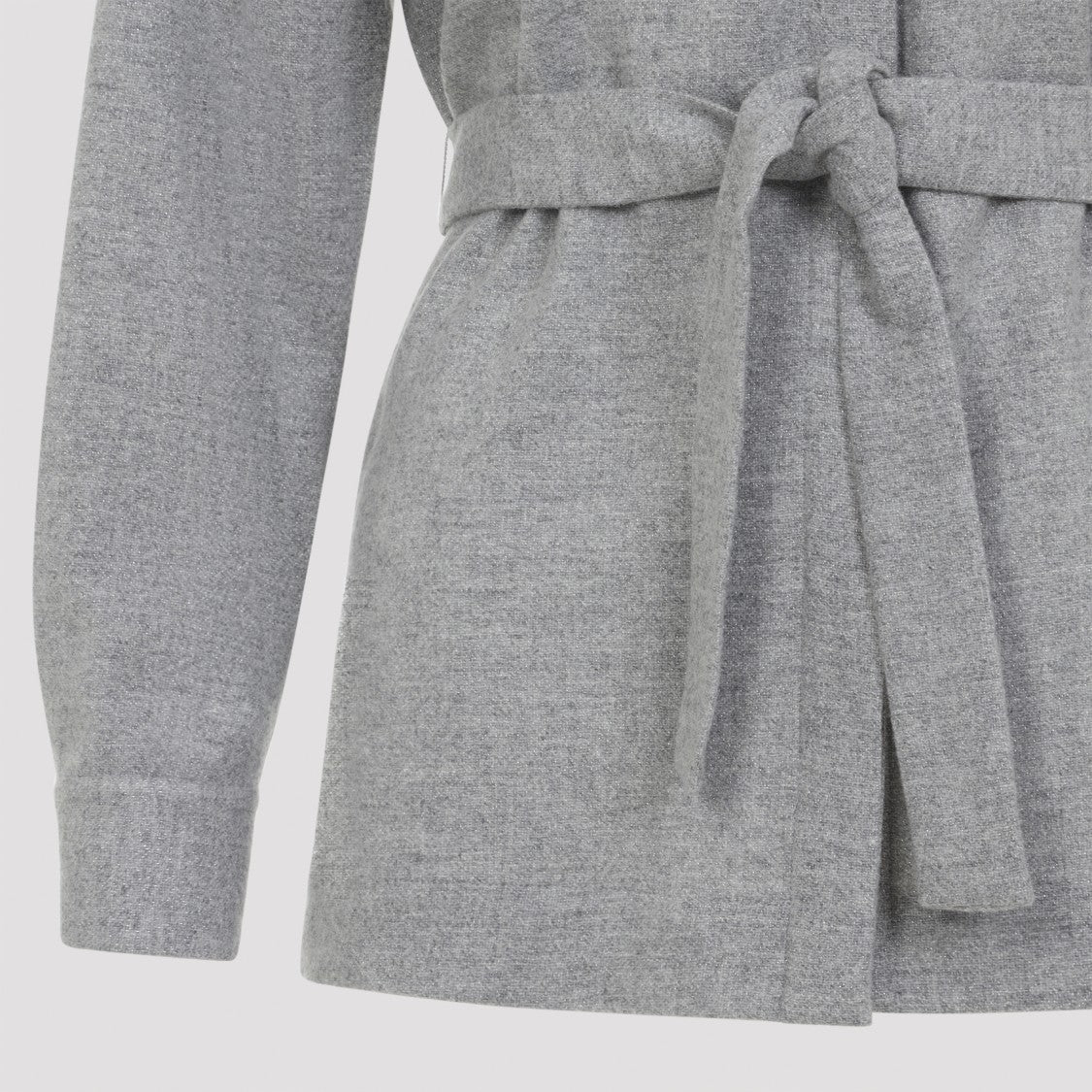 Peserico Light Grey Wool Blend Shirt With Classic Collar And Waist Belt