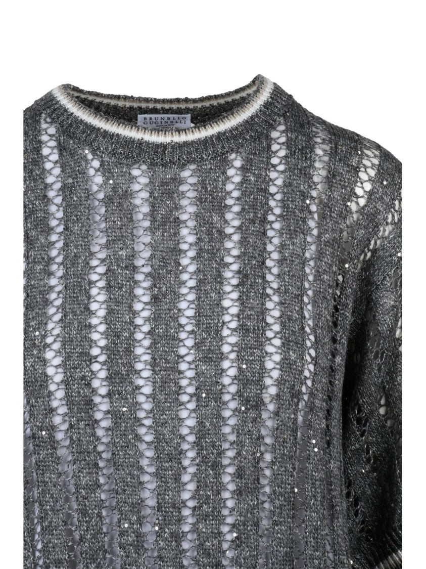 Brunello Cucinelli Grey Linen Nylon Women Sweater