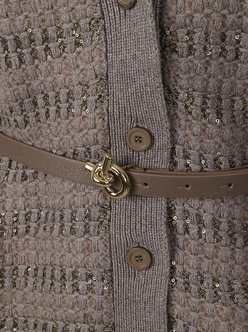 Fabiana Filippi Textured Knit Sweater With Button-Down Front And Belted Waist