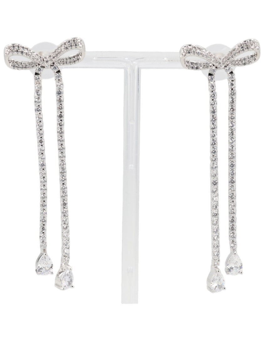 Self-Portrait Silver Bow-Inspired Cubic Zirconia Drop Earrings