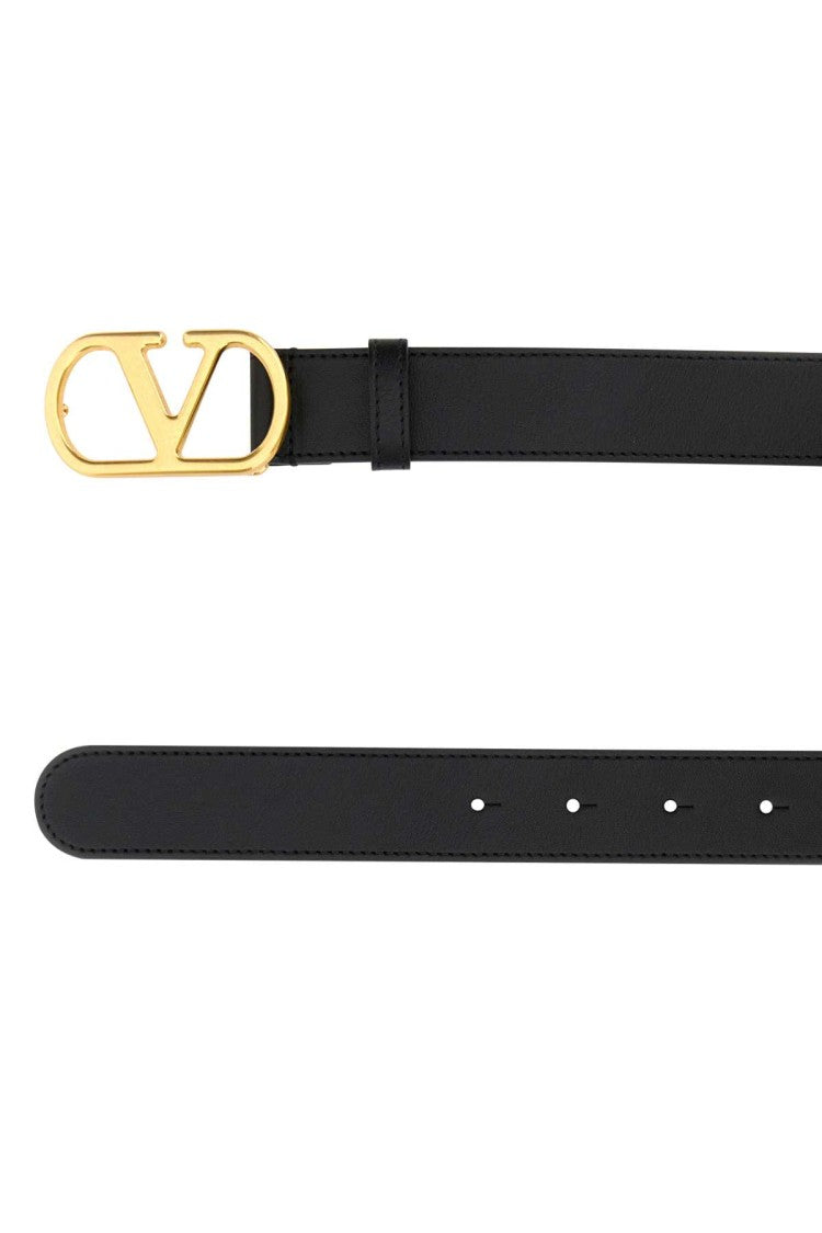 Valentino Garavani Black Leather Vlogo Belt