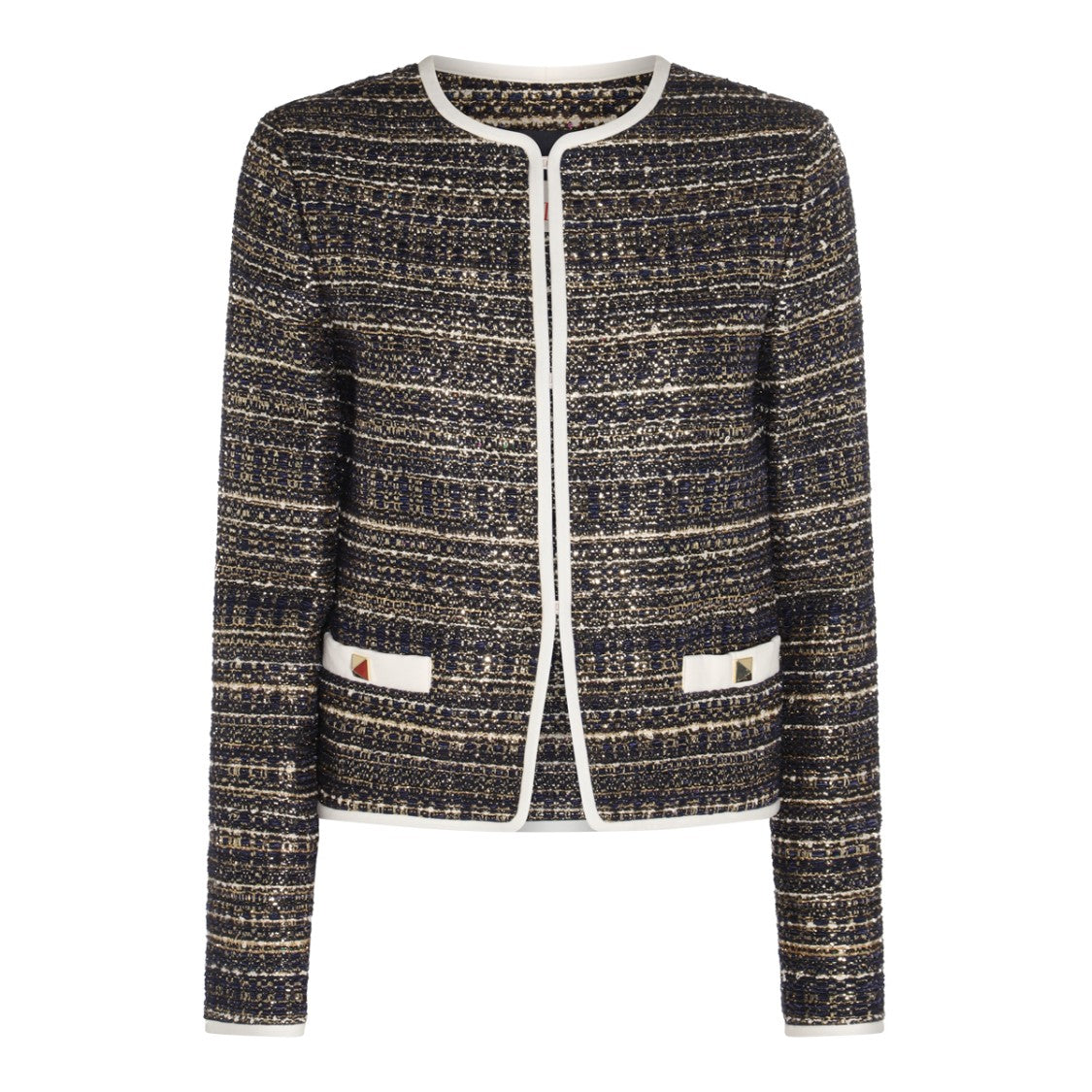 Valentino Blue Tweed Cropped Line Blazer