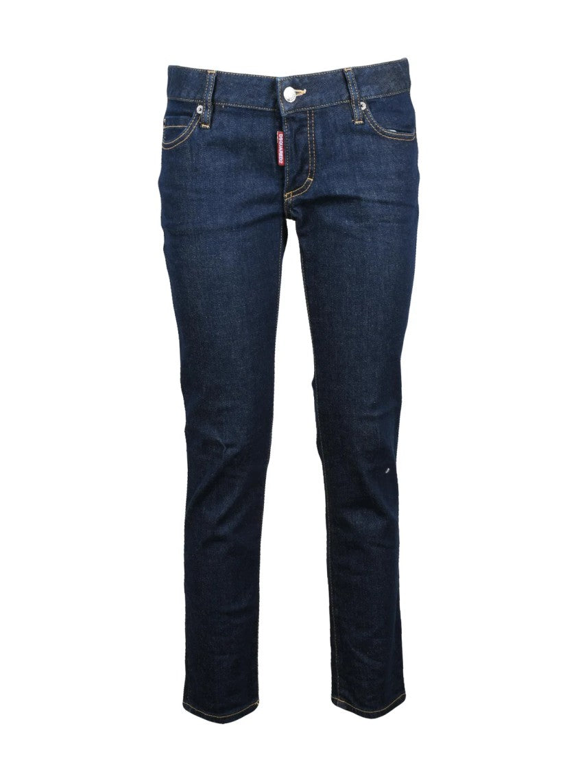 Dsquared2 Blue Close-Fitting Cropped Stretch Cotton Jeans