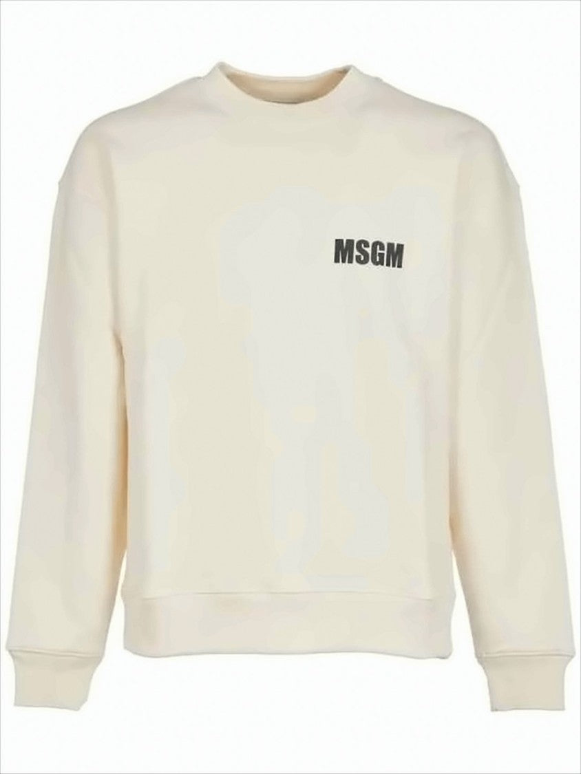 Msgm Long-Sleeve Crew Neck T-Shirt With Bold Graphic And Subtle Logo