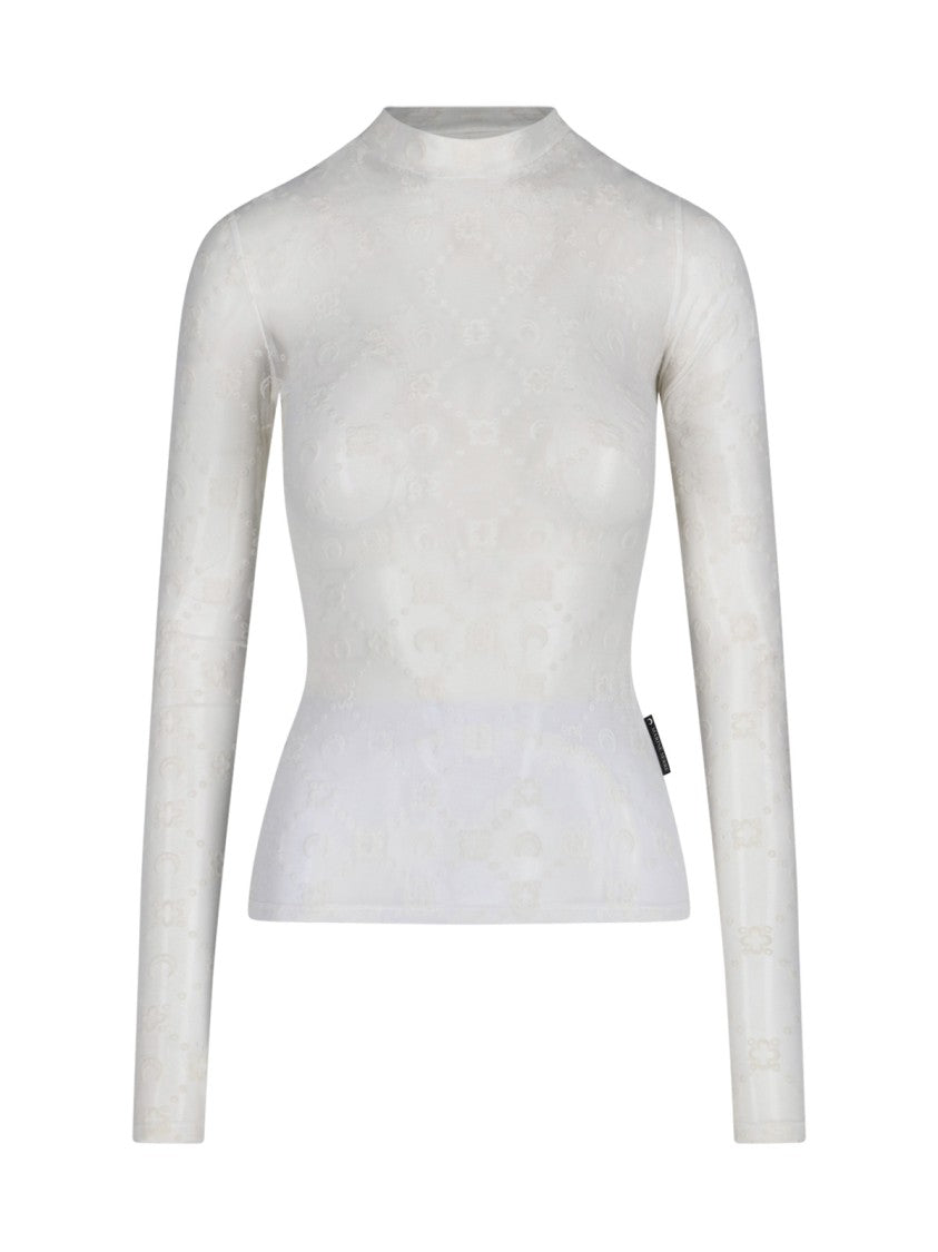 Marine Serre High Neck White Long-Sleeved Top