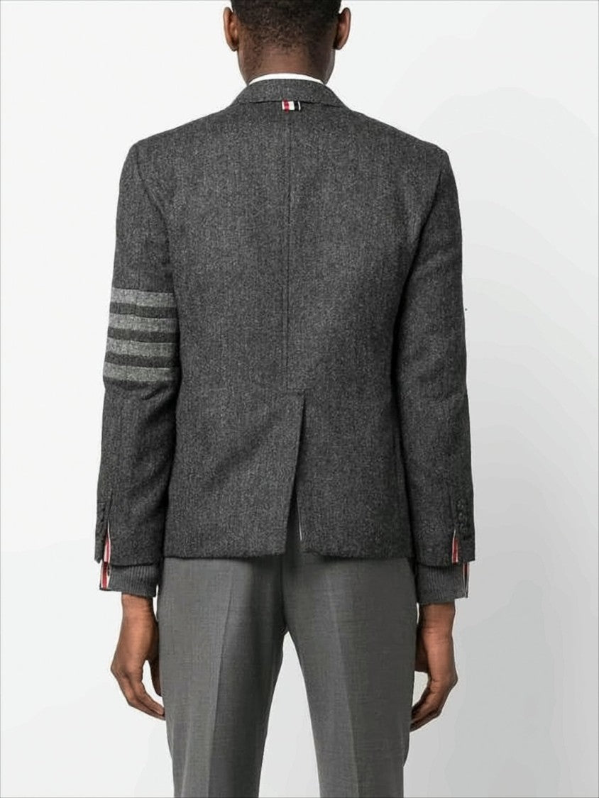 Thom Browne Tailored Grey Suit Jacket With Notch Lapel And Signature Stripes