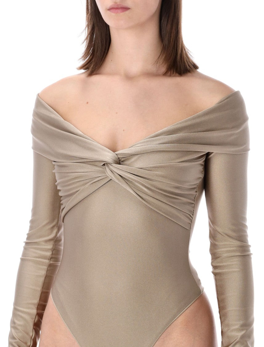 The Andamane Stretch Off-Shoulder Draped Bodysuit