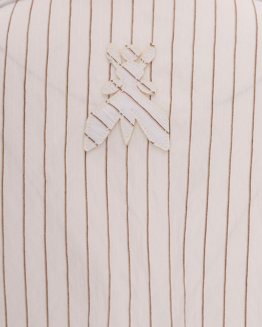 Patrizia Pepe Cropped White Stripe Shirt With Fly Patch Detail