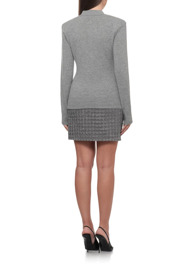 Rotate Gray Structured Long-Sleeved Polo With Padded Shoulders