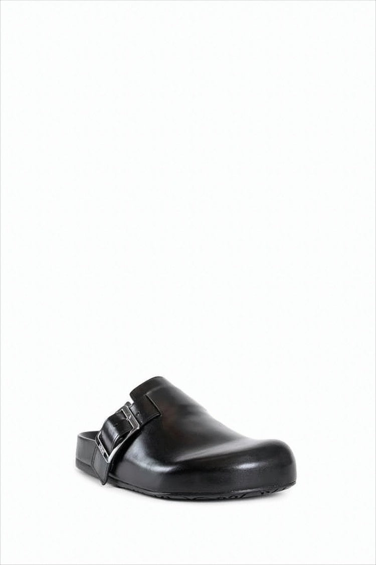 Loewe Black Calf Leather Mule With Silver Buckle Detail