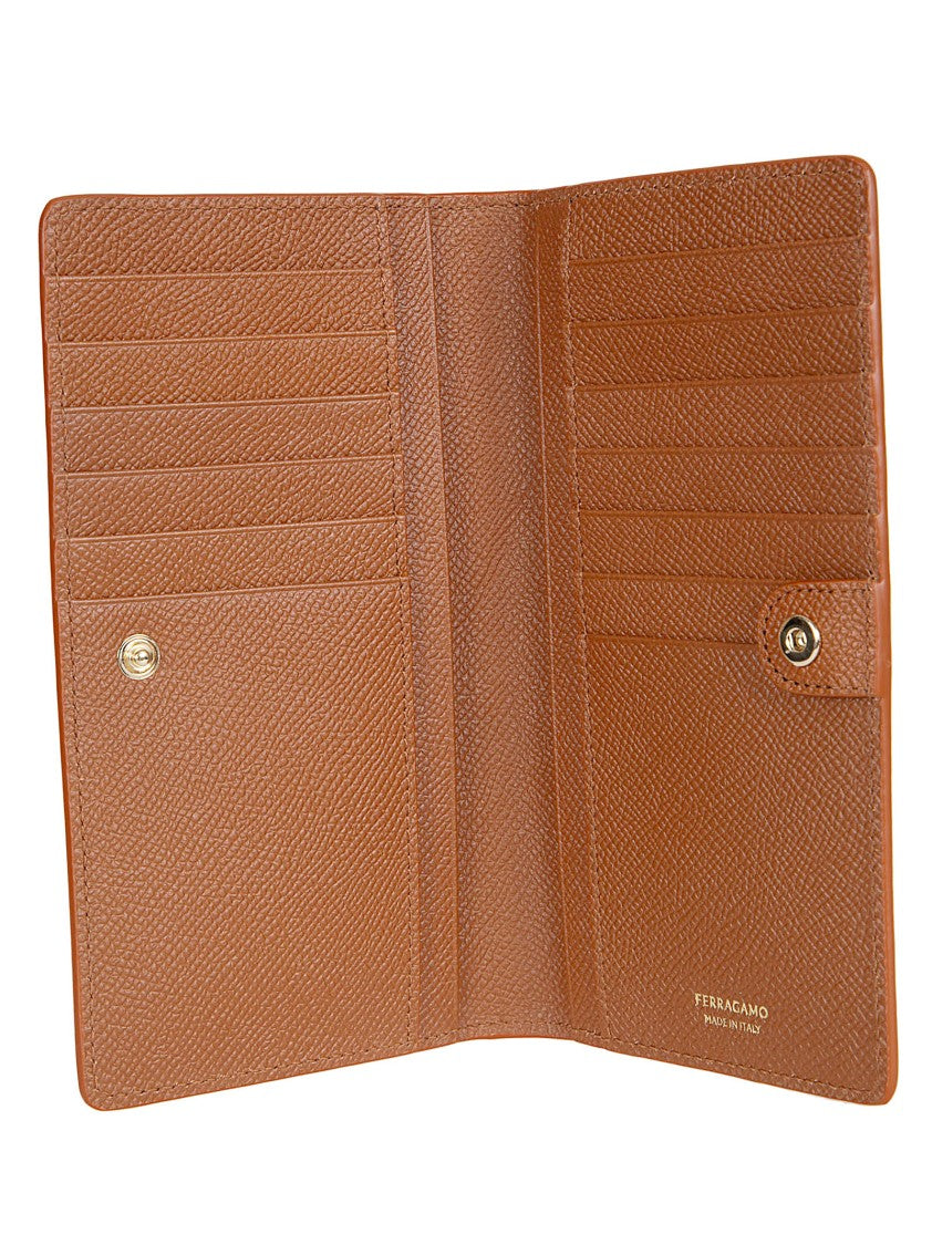 Ferragamo Textured Hammered Calf Leather Wallet With Gold-Tone Gancini Buckle