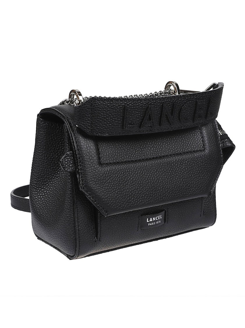 Lancel Ninon Small Structured Black Leather Flap Shoulder Bag