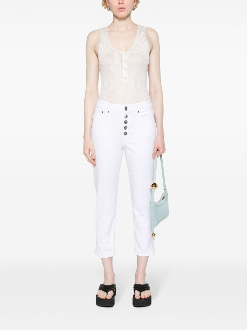 Dondup Slim-Cut White Denim Jeans With Silver Logo Accents