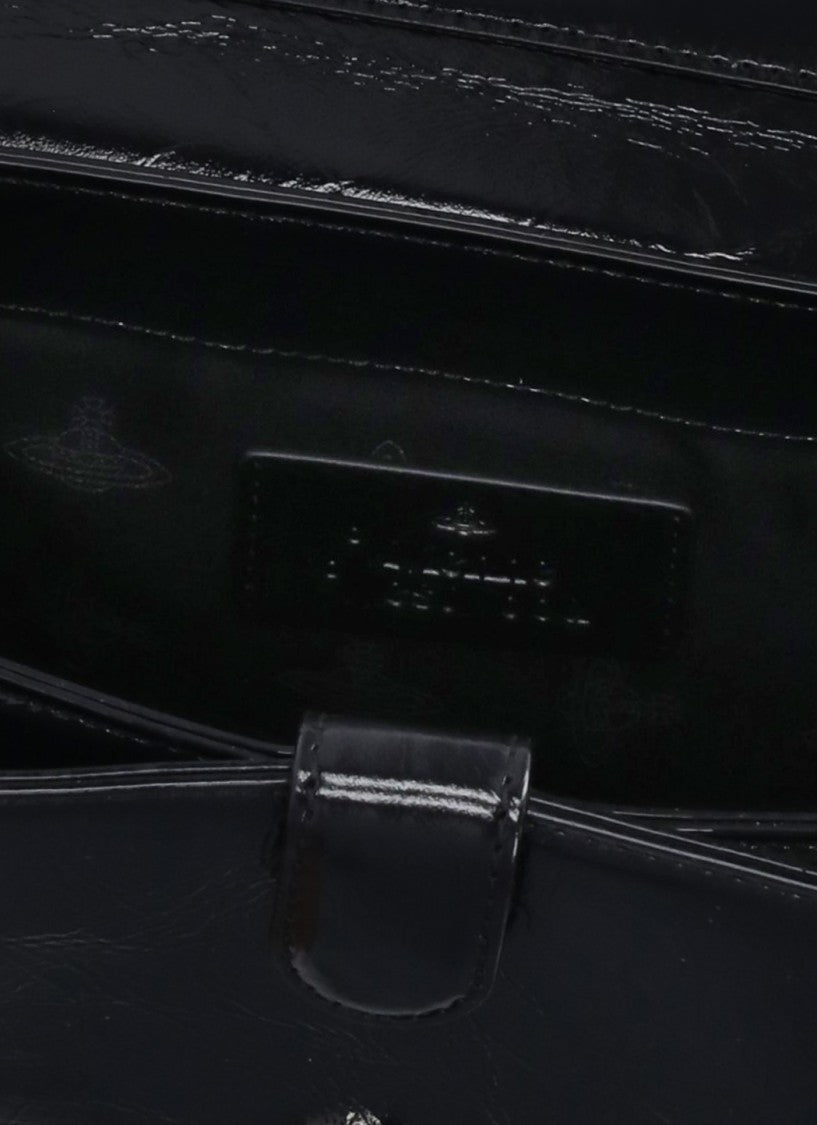 Vivienne Westwood Black Glossy Patent Leather Orb Logo Shoulder Bag