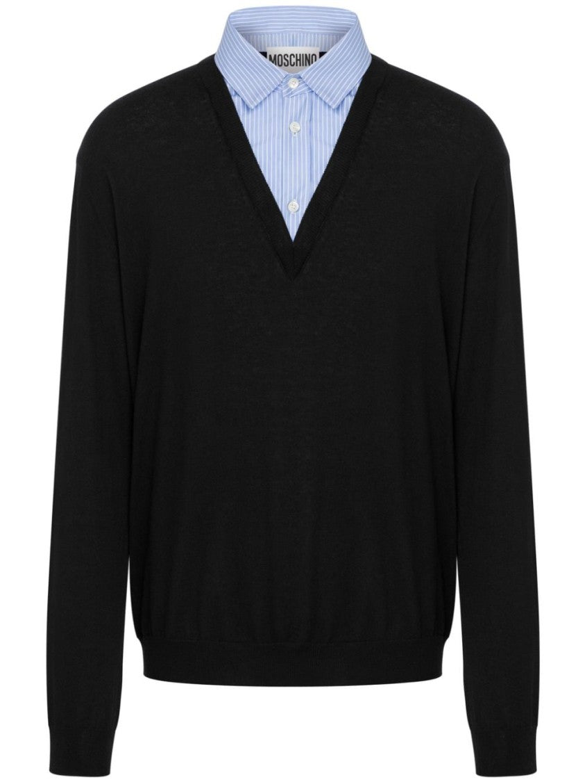 Moschino Layered Black Cotton-Cashmere Blend Sweater