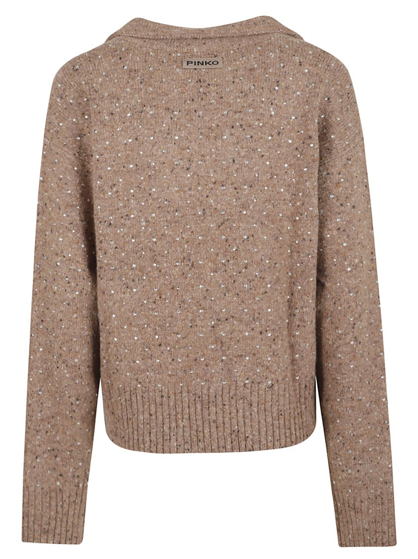 Pinko Cropped Knit Sweater With V-Neckline