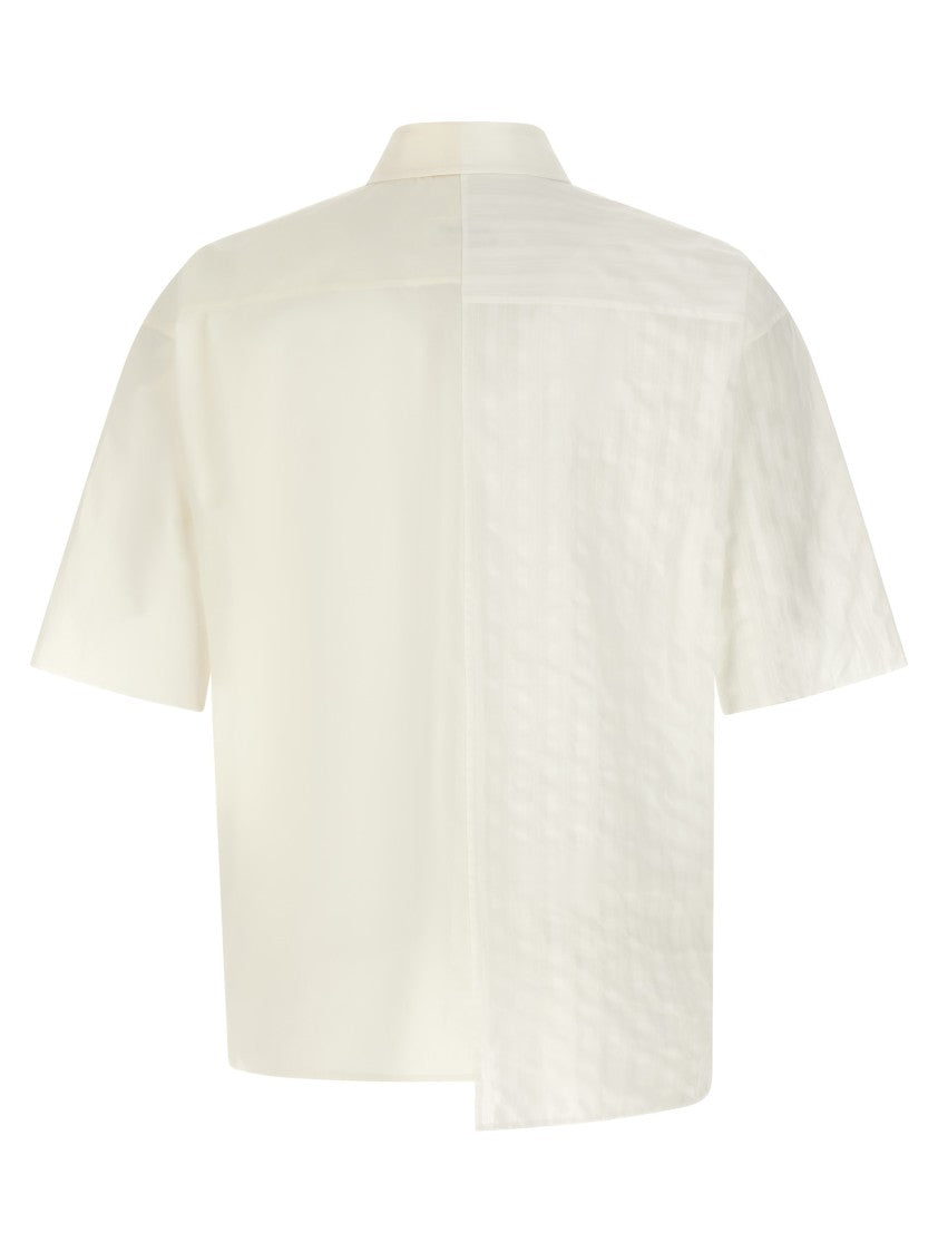 Mm6 By Maison Margiela Bi-Material Asymmetric Shirt With Subtle Logo And Patch Pocket