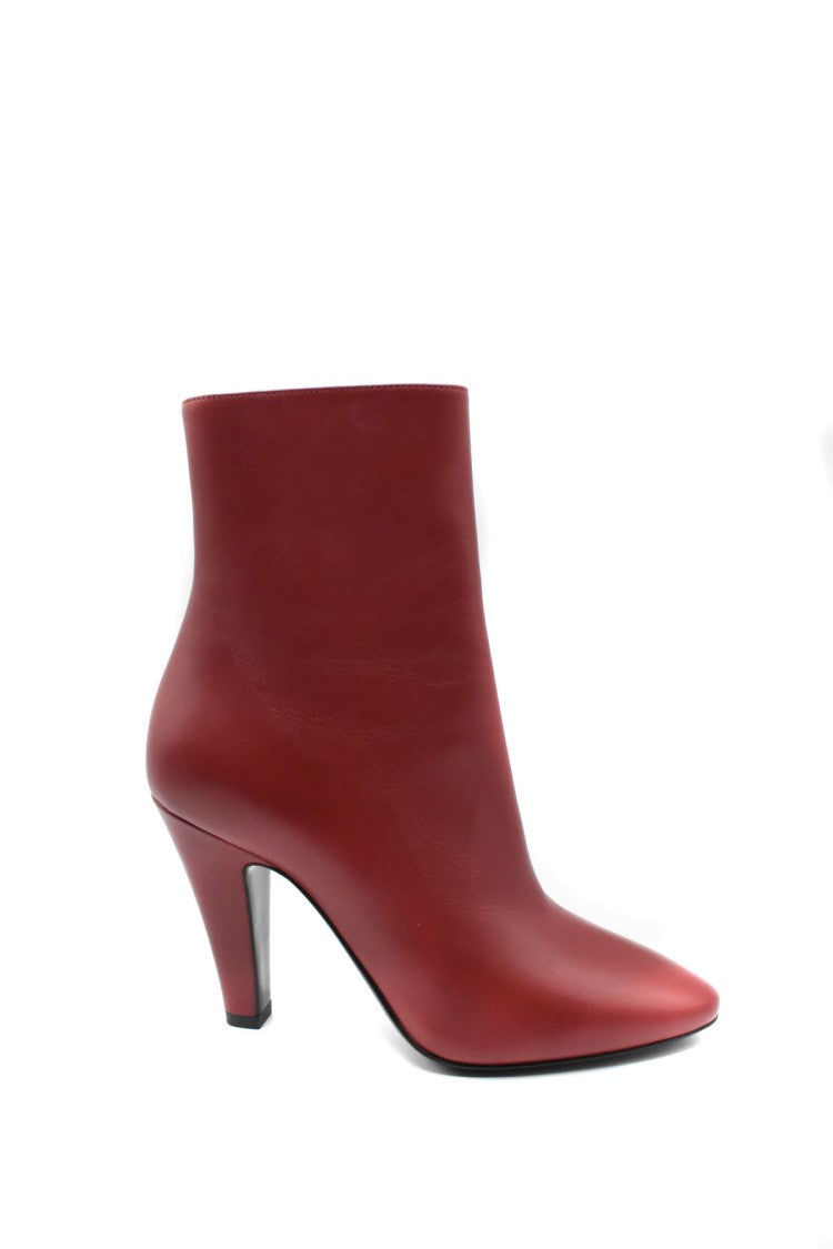 Saint Laurent Red Leather Pointed Square Toe Cone Heel Boots
