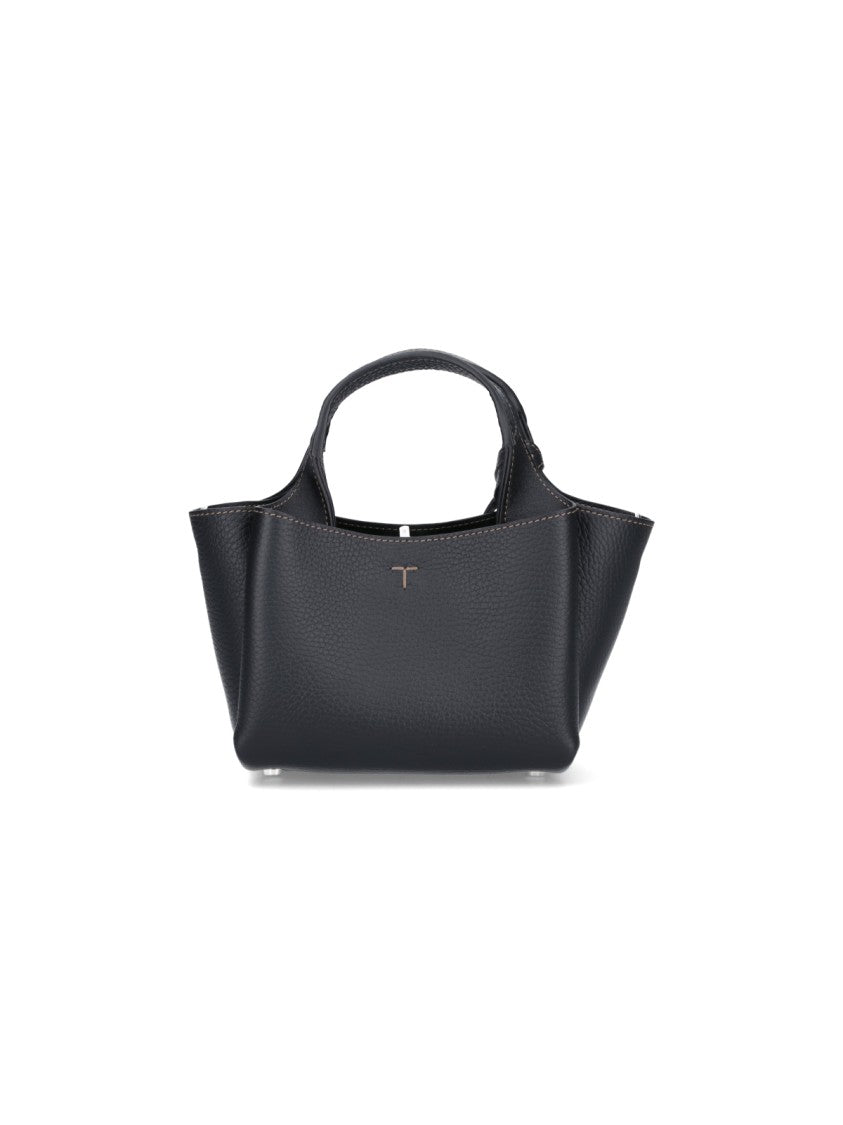 Tod's Compact Black Hammered Leather Tote With Detachable Charm