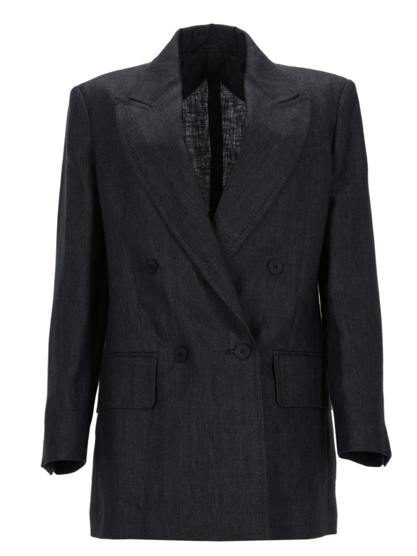 Max Mara Structured Double-Breasted Linen Jacket With Wide Lapels