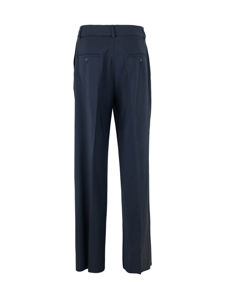 Max Mara Navy Palazzo Virgin Wool Wide-Leg Pants