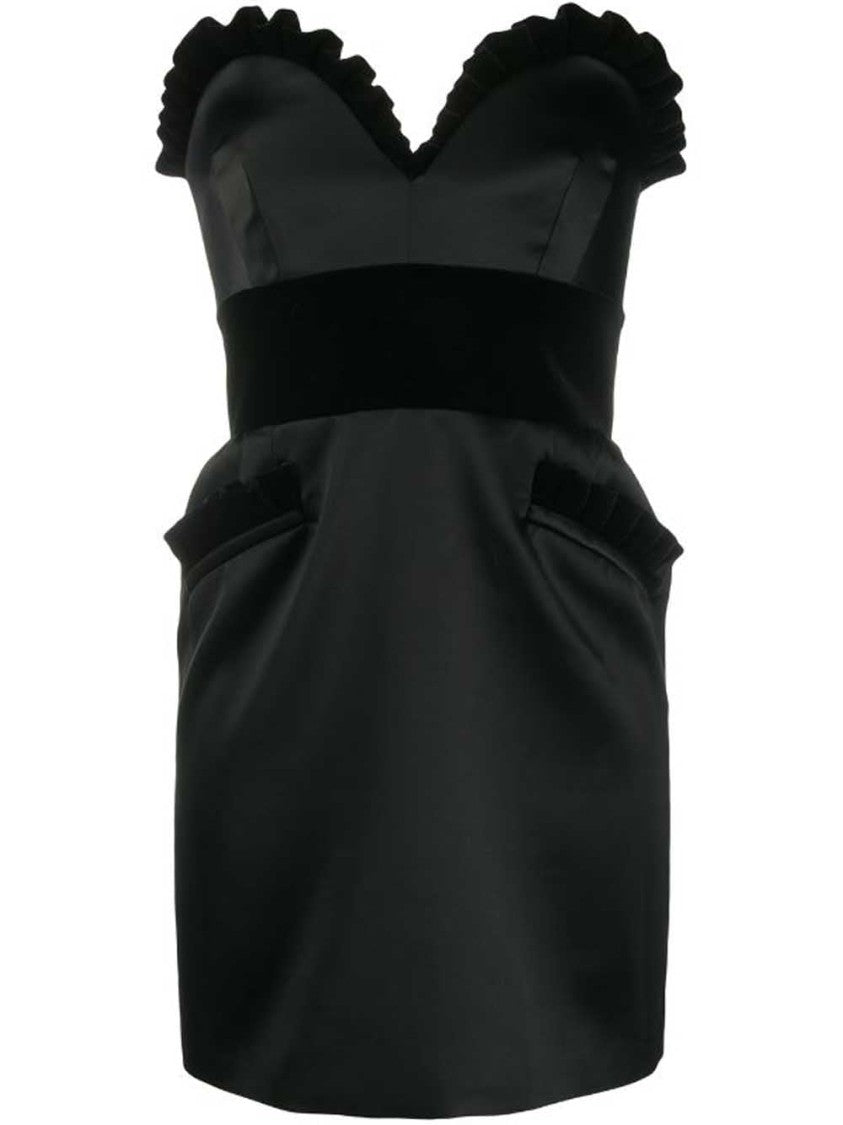 Moschino Structured Mini Dress With Sweetheart Neckline And Ruffled Trim
