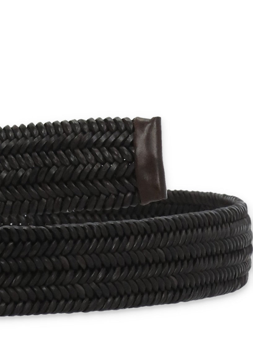 Orciani Textured Wide Leather Belt With Classic Buckle From Orciani