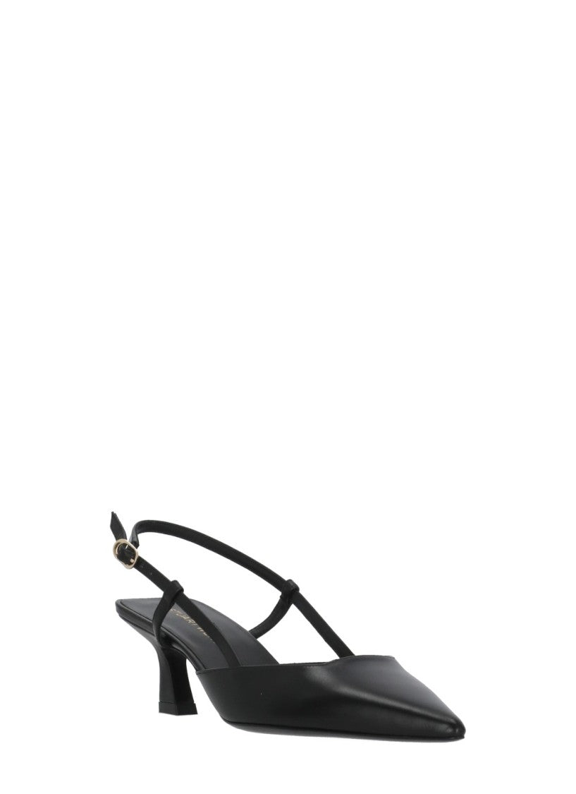 Stuart Weitzman Black Vinnie 50 Polished Leather Slingback