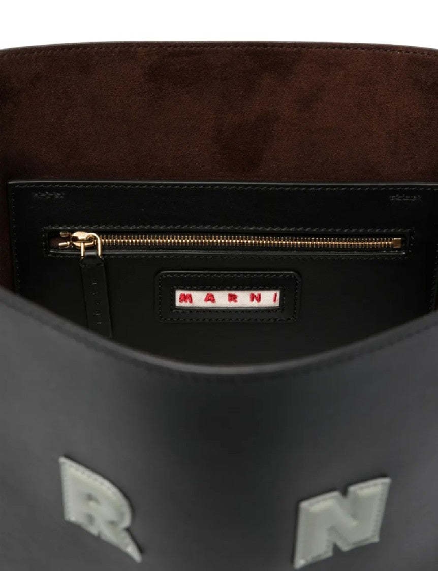 Marni Structured Calf Leather Tote Bag With Design