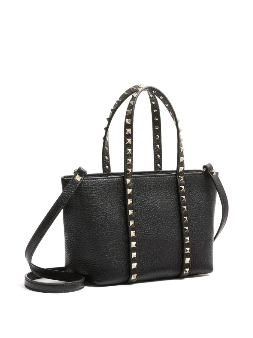 Valentino Garavani Textured Leather Handbag With Metallic Pyramid Studs