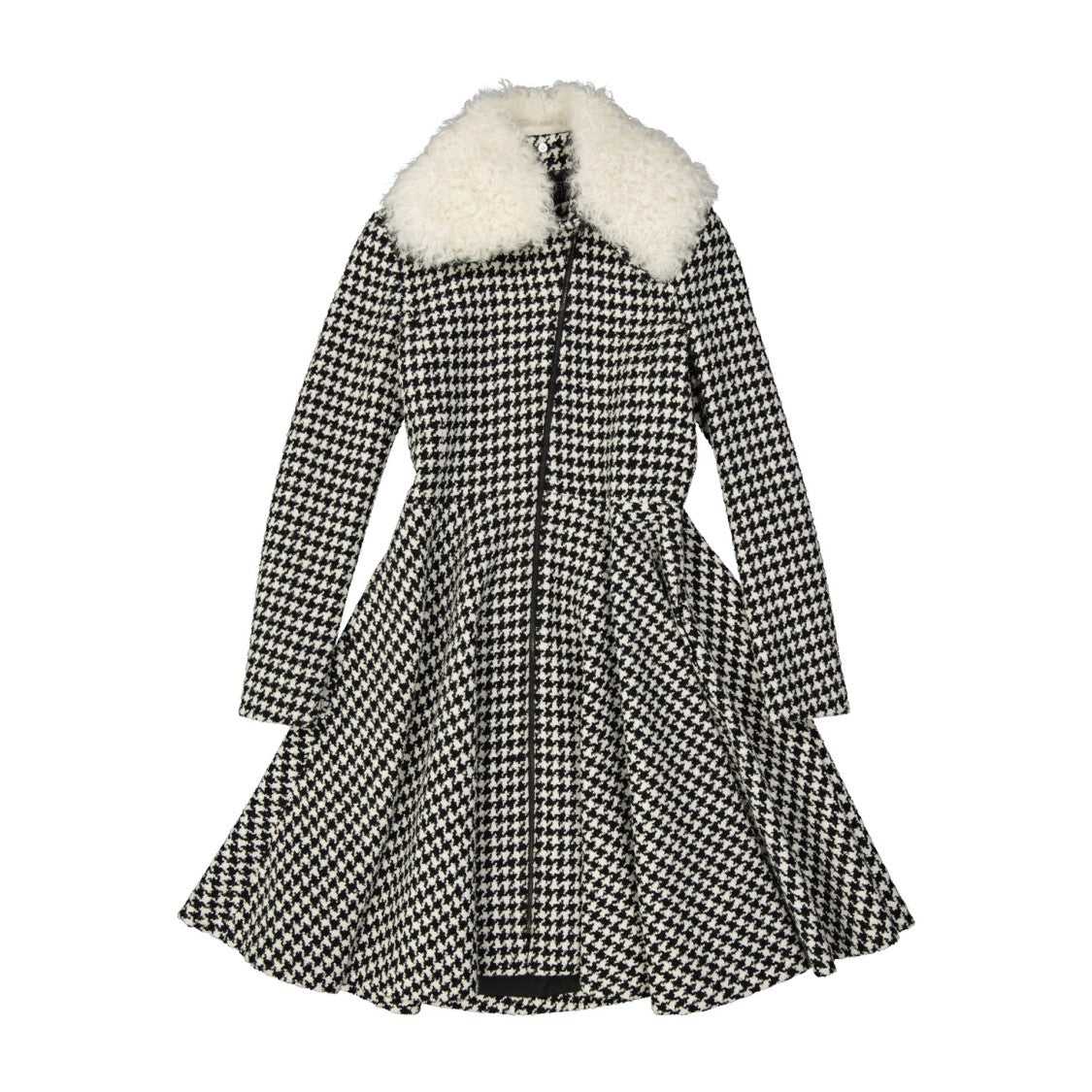 Giambattista Valli Houndstooth Flared Coat With Detachable Fur Collar