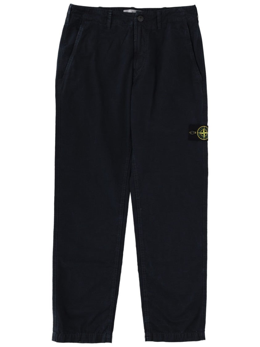Stone Island Black Straight-Leg Logo Cotton Pants