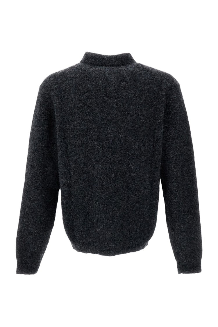 Sunflower Grey Melange Mohair Alpaca Knit Polo Shirt
