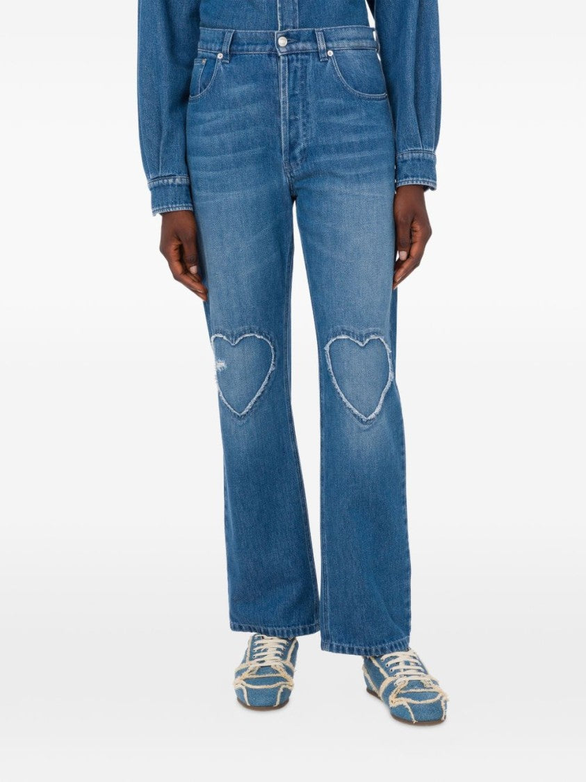 Moschino Denim Blue Silk And Nylon Trousers