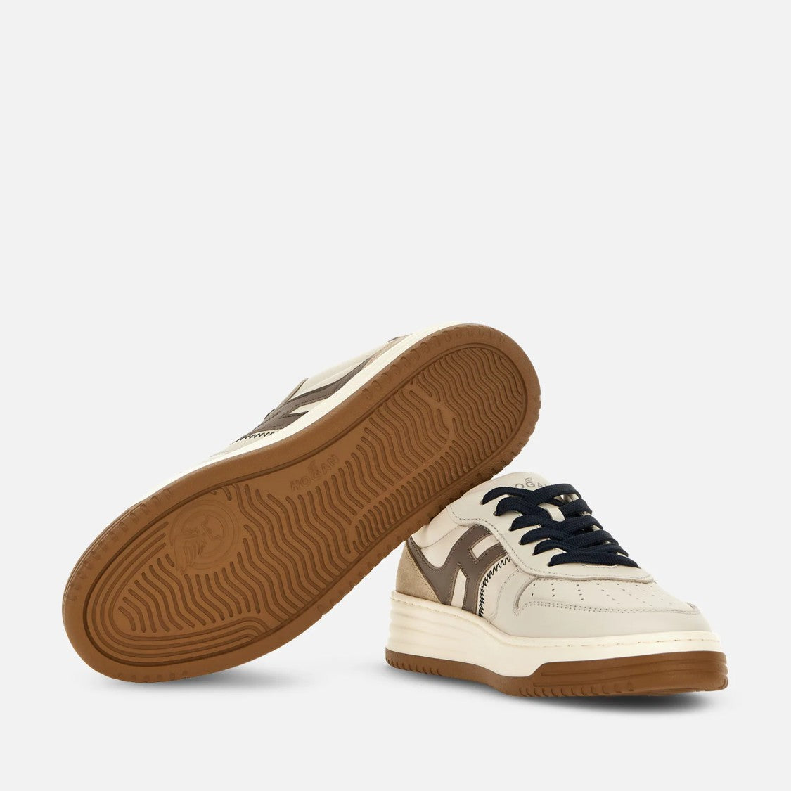 Hogan Refined Ivory Lace-Up Shoes With Suede Accents