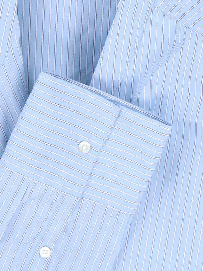Róhe Asymmetrical Stripe Shirt In Light Blue Cotton